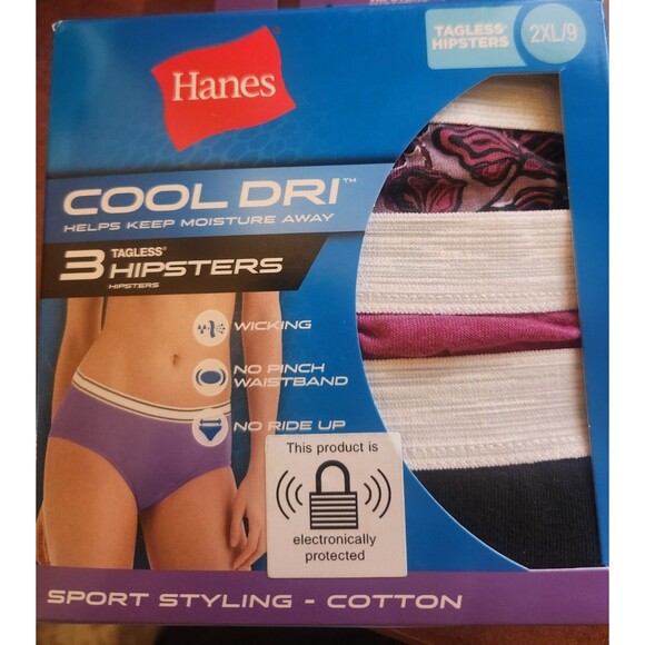 Hanes Tagless Hipster Panties Cool Dri Underwear 3 Pack Size 2XL/9 NEW Multi - Picture 1 of 4